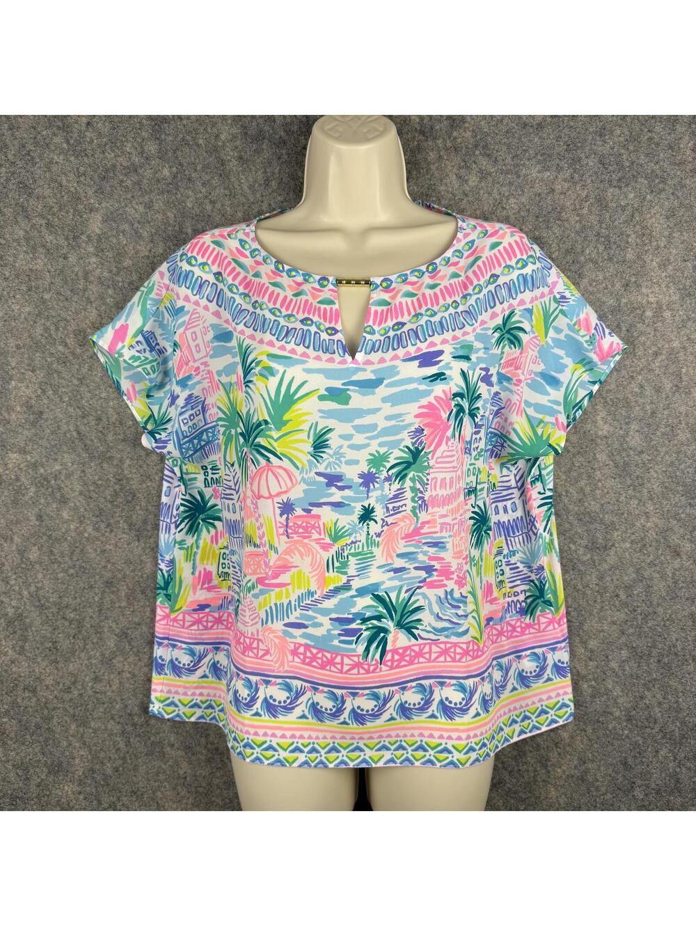 Lilly Pulitzer Manda Blouse Top 004982 Multi Private Island Print Size XS 414